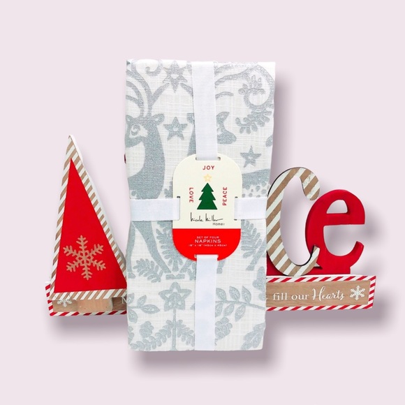 Nicole Miller Home Set of 4 Napkins Holiday Dinner Cotton, Silver White NWT - Picture 4 of 4